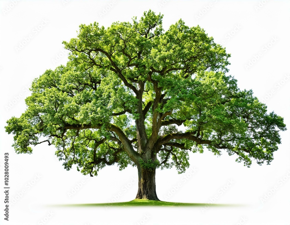 Obraz premium big green oak tree isolated on white background