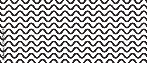 Wavy thick lines background. Black and white undulated strips pattern. Horizontal parallel wiggly stripes texture. Water ripples structure. Minimalistic graphic print. Vector illustration