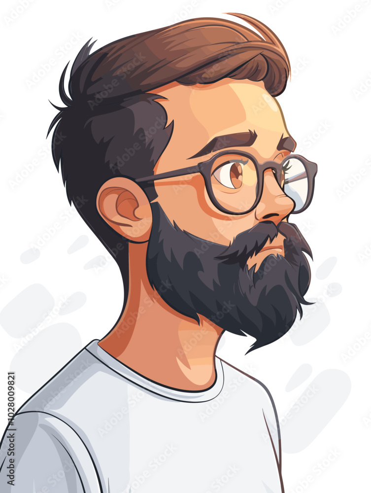 Portrait of a bearded hipster man with glasses. Vector illustration.