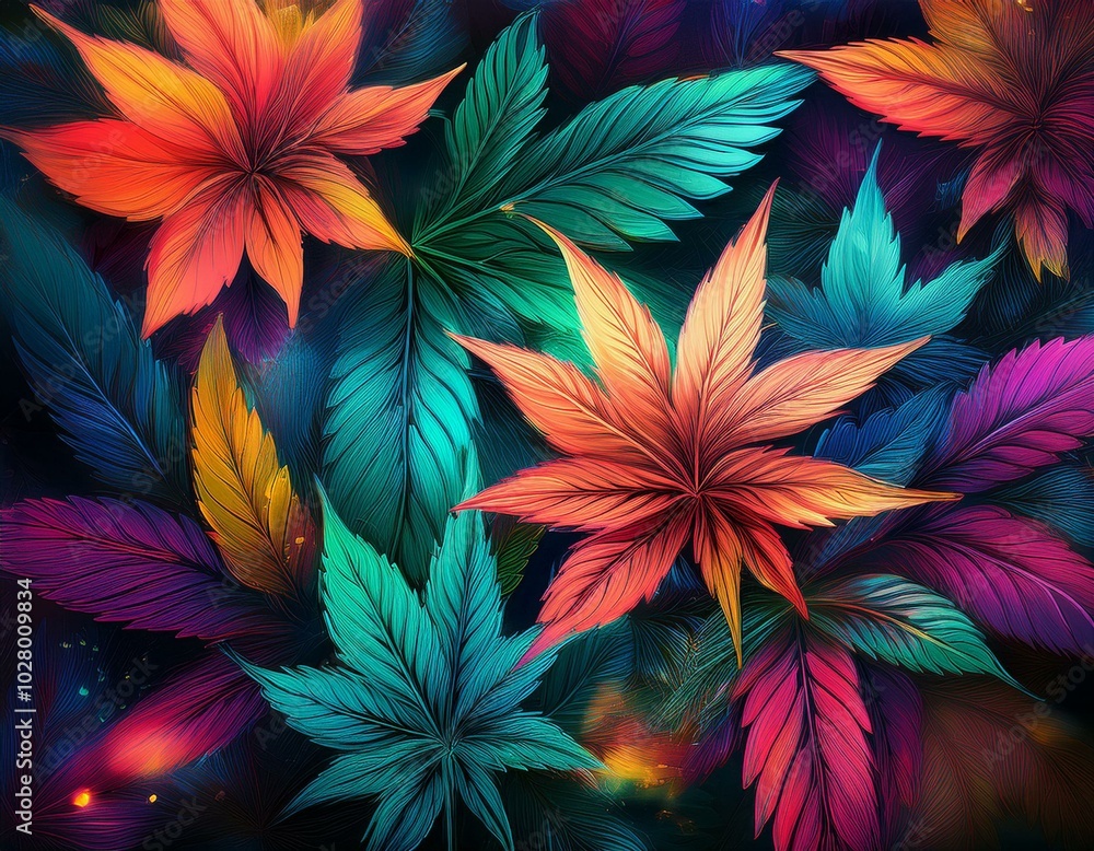 cannabis leaves and flowers colorful background generated ai cannabis leaves and flowers colorful background generated ai
