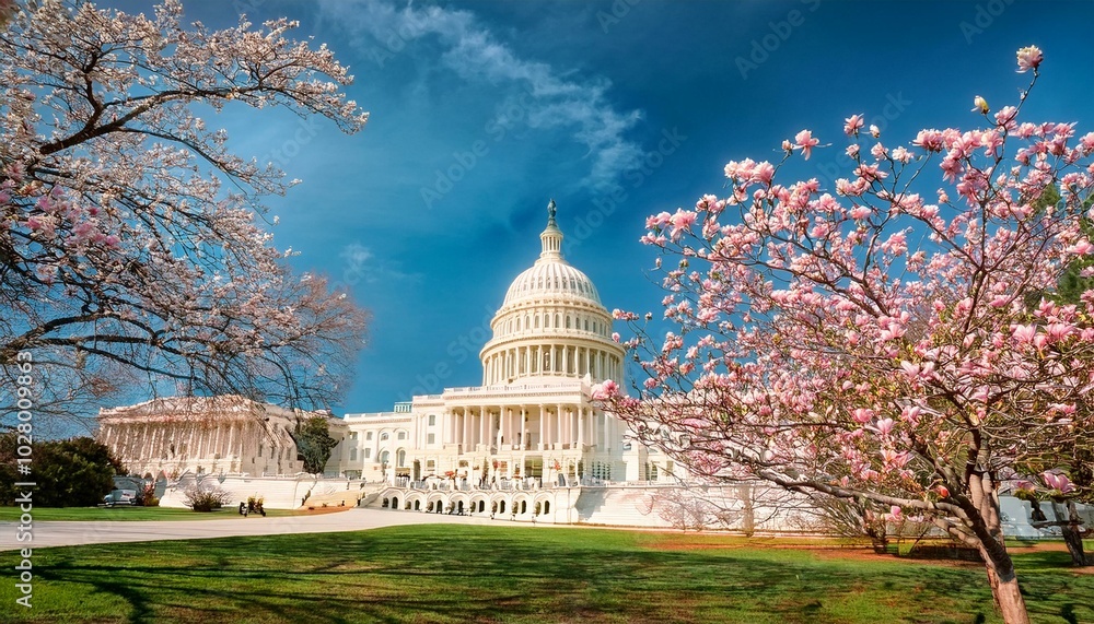 capitol building near spring blossom magnolia tree us national capitol in washington dc american landmark photo of of capitol hill spring