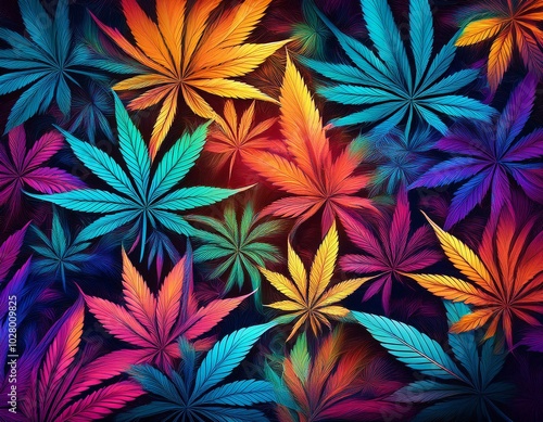 Wallpaper Mural cannabis leaves and flowers colorful background generated ai Torontodigital.ca