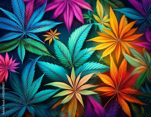 cannabis leaves and flowers colorful background generated ai