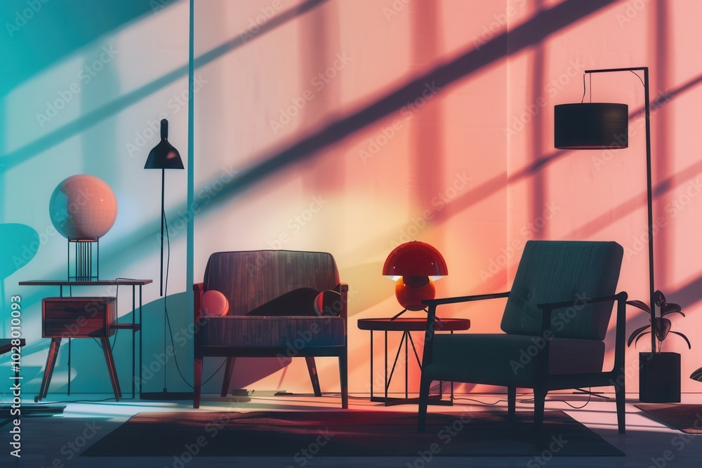 Stylish silhouettes of furniture pieces create an inviting atmosphere with a light gradient backdrop illuminating the scene. Generative AI Stylish silhouettes of furniture pieces create an inviting atmosphere with a light gradient backdrop illuminating the scene. Generative AI