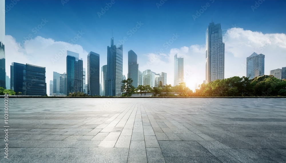 city square and skyline with modern buildings scenery