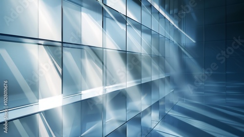 Sun is shining through glass wall in modern empty business building