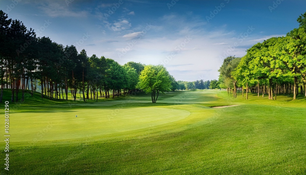 Fototapeta premium green grass and woods on a golf field
