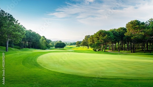 green grass and woods on a golf field