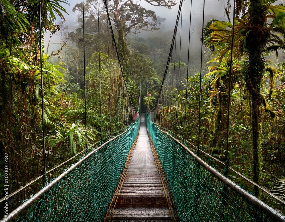 Fototapeta premium hanging bridge in a cloud forest monteverde reserva biologica bosque nuboso monteverde puntarenas costa rica central america