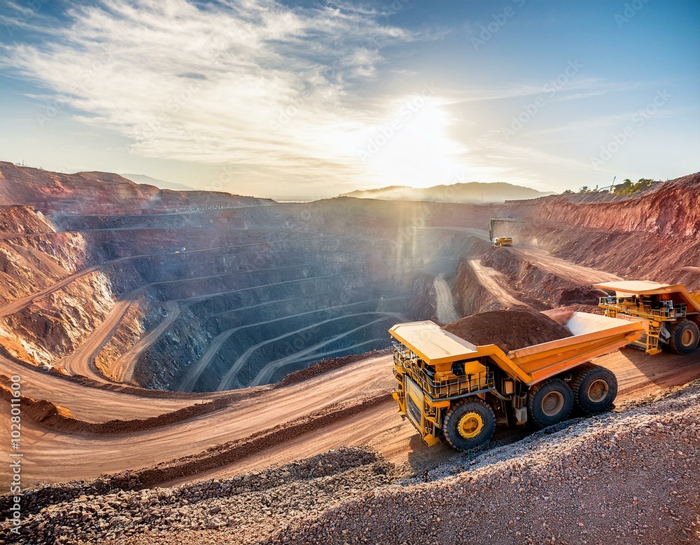 huge dump trucks working the chuquicamata open pit copper mine the largest by volume in the world chile