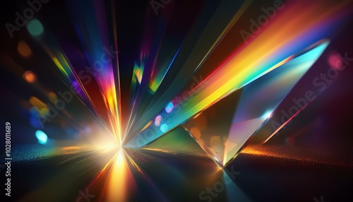 lens flare abstract bokeh lights leaking reflection of a glass crystal defocused shining colorful rainbow light leaks rays on black background