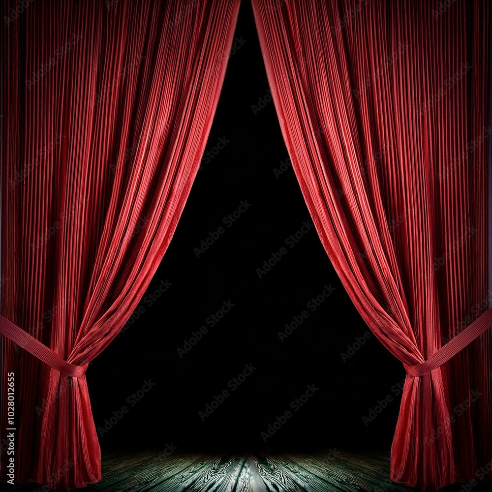 Fototapeta premium red curtain opening on stage against black background