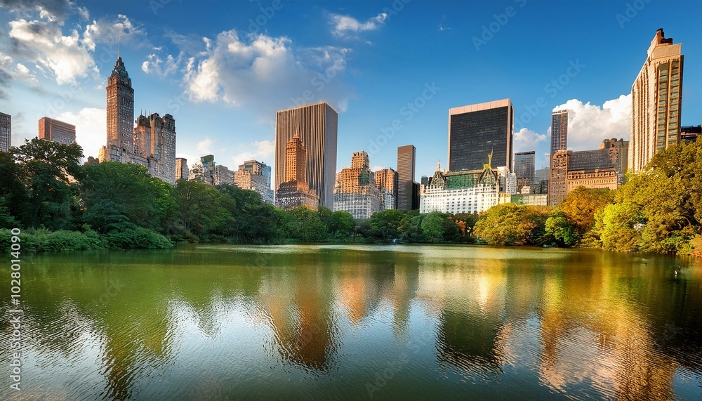 view of manhattan cityscape as seen from the pond one of seven bodies of water in central park located near grand army plaza across central park south from the plaza hotel new york city view of manhattan cityscape as seen from the pond one of seven bodies of water in central park located near grand army plaza across central park south from the plaza hotel new york city