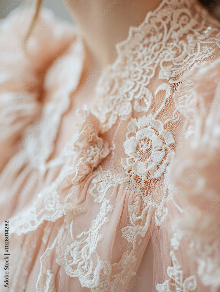 Ruffled blouse with delicate lace overlay on a soft blush pink background for a feminine and elegant style Ruffled blouse with delicate lace overlay on a soft blush pink background for a feminine and elegant style