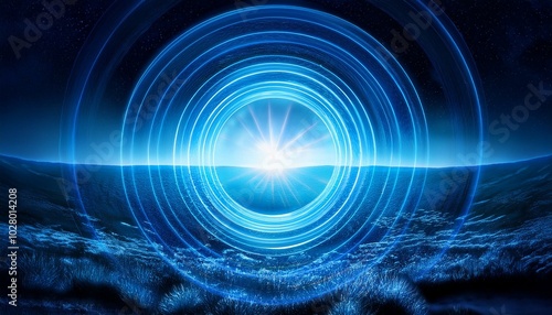 winter solstice season cycle day night contrast concept radiant blue energy field in a circular pattern