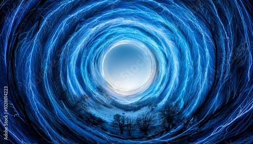 winter solstice season cycle day night contrast concept radiant blue energy field in a circular pattern