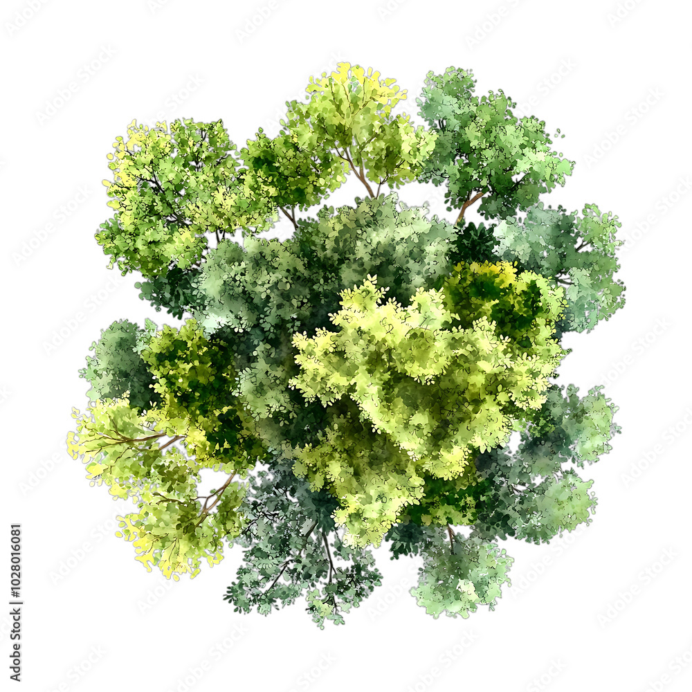 Obraz premium Watercolor illustrations of trees from above perfect for landscape architectural design
