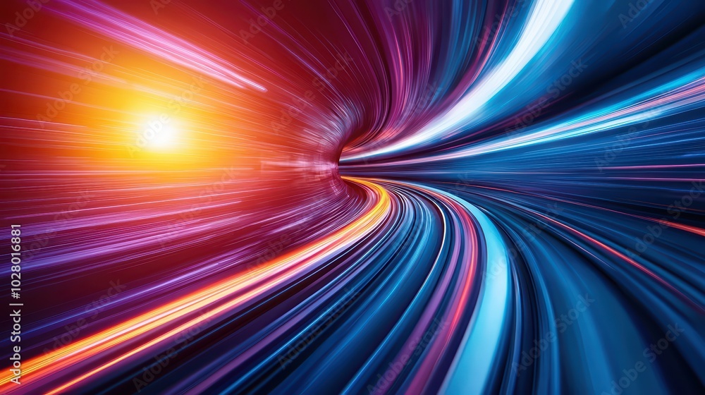 Abstract light trails in a tunnel, depicting motion and speed with vibrant colors against a dark background. Abstract light trails in a tunnel, depicting motion and speed with vibrant colors against a dark background.