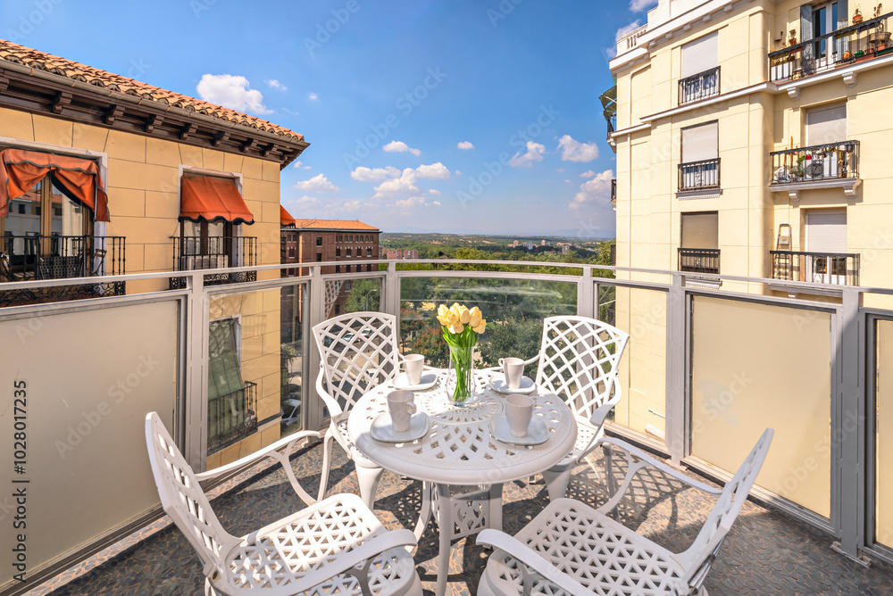 Fototapeta premium Spending time on the terrace reduces stress and improves mood.
