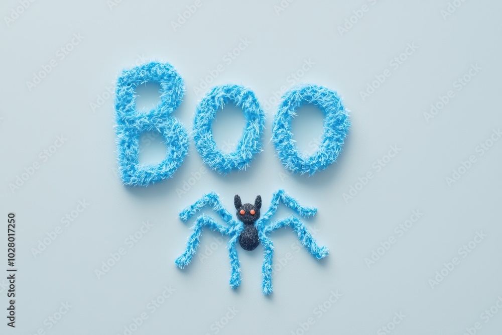 Blue textured letters spelling 'BOO' with a playful spider, perfect for Halloween themes. Blue textured letters spelling 'BOO' with a playful spider, perfect for Halloween themes.