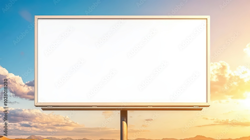 Fototapeta premium Empty billboard against a scenic sunset sky, ideal for advertising space or creative designs.