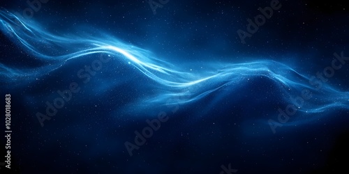 Abstract blue light waves on a dark background, evoking a sense of cosmic energy and movement.