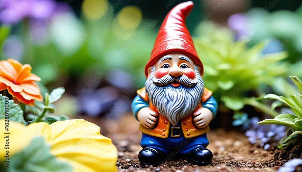 A lovely ceramic miniature garden gnome, featuring colorful designs and playful expressions, ideal for adding charm to outdoor spaces or as a unique decor piece for indoor gardens, Generative AI A lovely ceramic miniature garden gnome, featuring colorful designs and playful expressions, ideal for adding charm to outdoor spaces or as a unique decor piece for indoor gardens, Generative AI