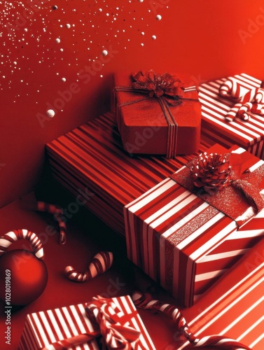 Festive Red Gift Boxes and Candy Canes