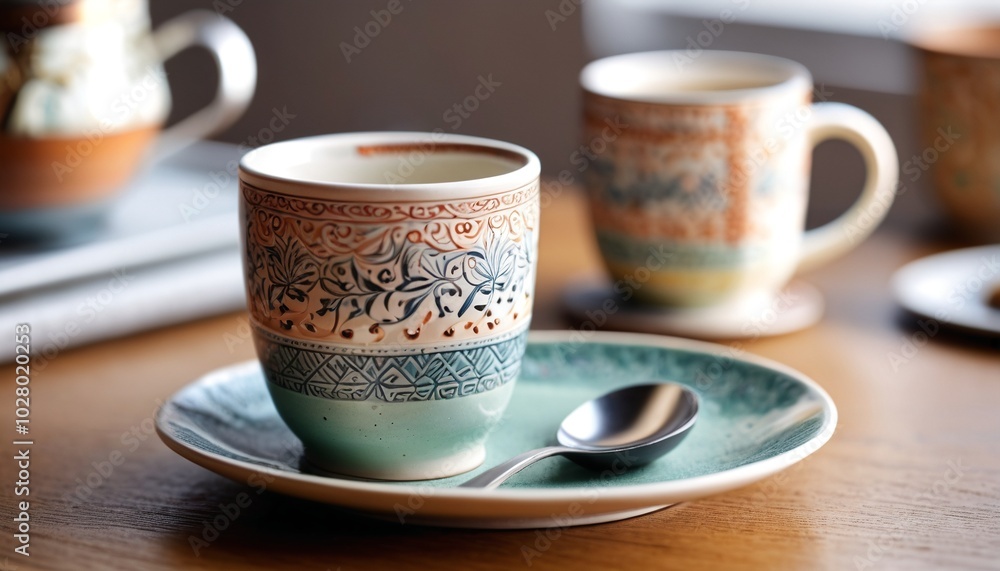 An exquisite ceramic miniature coffee cup, beautifully crafted with delicate patterns and soft colors, perfect for displaying in kitchens or as a thoughtful gift for coffee lovers, Generative AI An exquisite ceramic miniature coffee cup, beautifully crafted with delicate patterns and soft colors, perfect for displaying in kitchens or as a thoughtful gift for coffee lovers, Generative AI