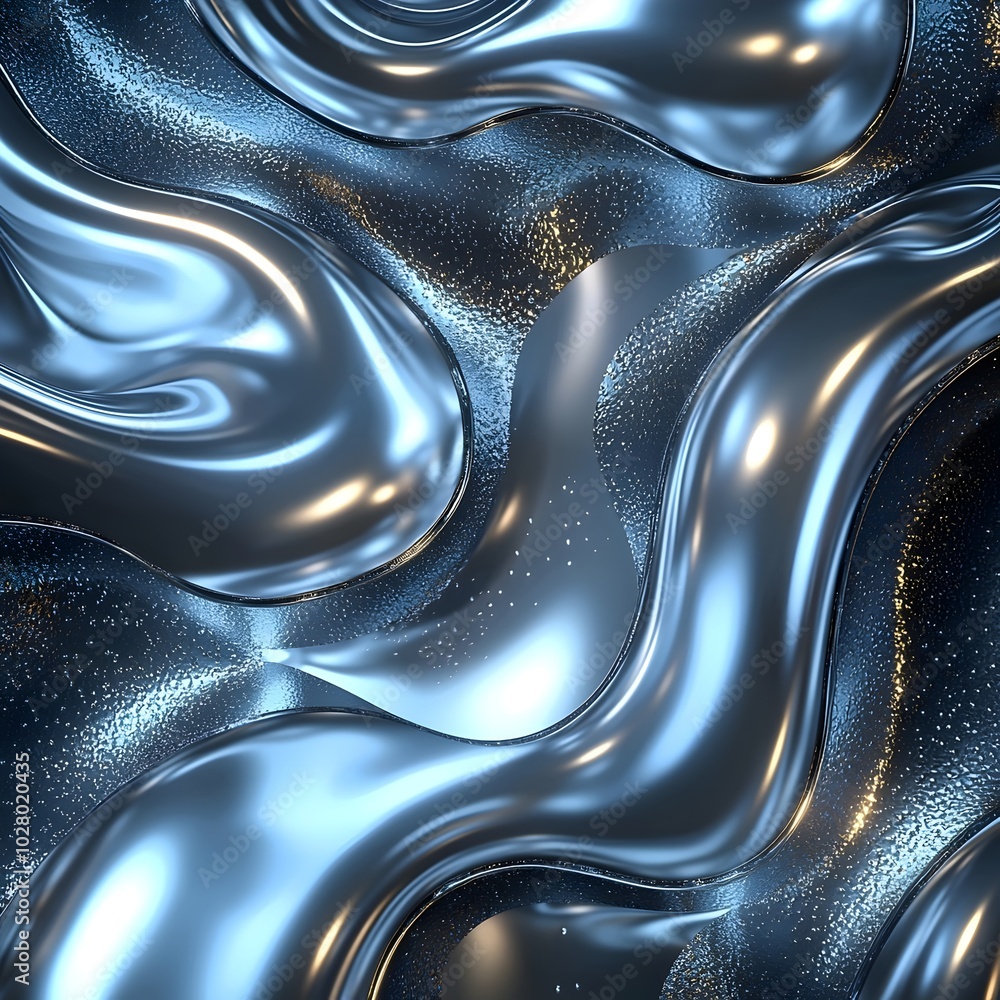 Naklejka premium Abstract background with a metallic, silver, and blue color palette. The liquid surface is a dynamic pattern.