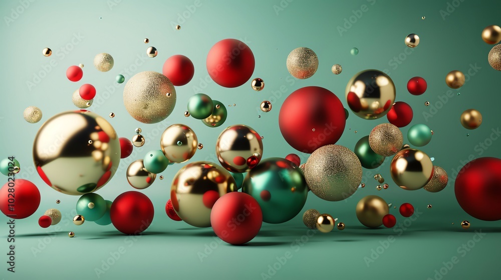 Abstract 3D shapes Floating 3D shapes in red, green, and gold, with a clear area for text, ideal for futuristic Christmas presentations and innovative holiday marketing materials Abstract 3D shapes Floating 3D shapes in red, green, and gold, with a clear area for text, ideal for futuristic Christmas presentations and innovative holiday marketing materials