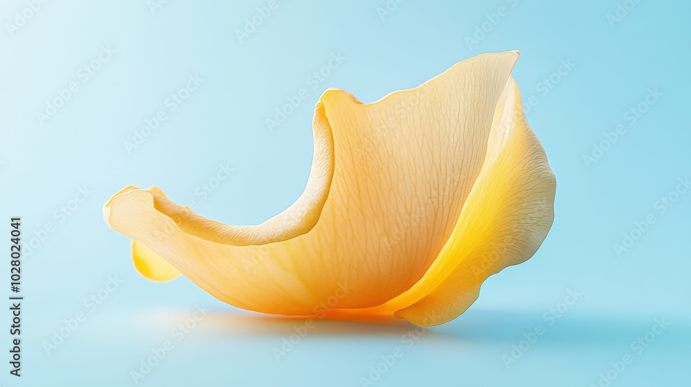 Delicate yellow rose petal floating on soft blue background elegantly captured Delicate yellow rose petal floating on soft blue background elegantly captured