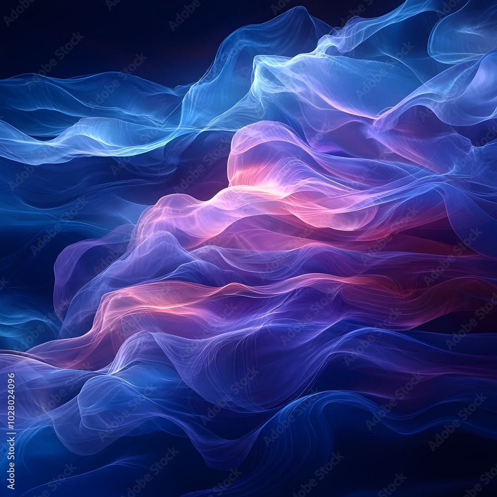 Obraz premium Abstract swirling digital art with blue and pink hues.