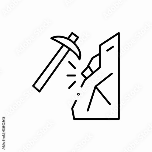 pickaxe breaking mountain icon sign vector