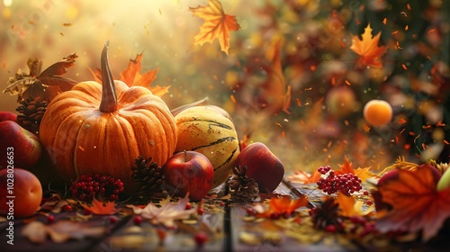Rustic Thanksgiving dinner table with seasonal decorations.