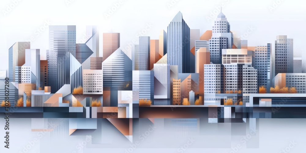 Cubist Interpretation of Portland Skyline A Vibrant Cityscape in Modern Art Style Cubist Interpretation of Portland Skyline A Vibrant Cityscape in Modern Art Style