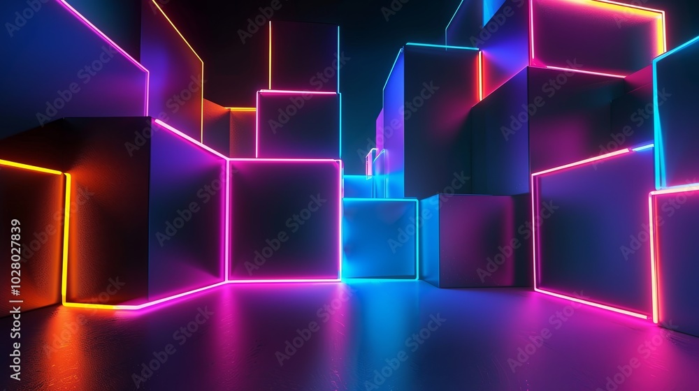 Abstract neon glowing cubes forming a futuristic background wallpaper Abstract neon glowing cubes forming a futuristic background wallpaper