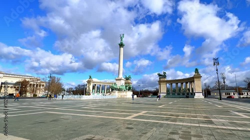 Heroes Square with Millenium Monument panorama, Budapest, Hungary