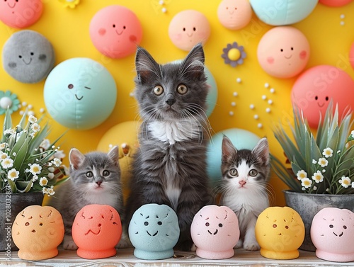 A pet collage with cute animal photos and playful decorations. photo