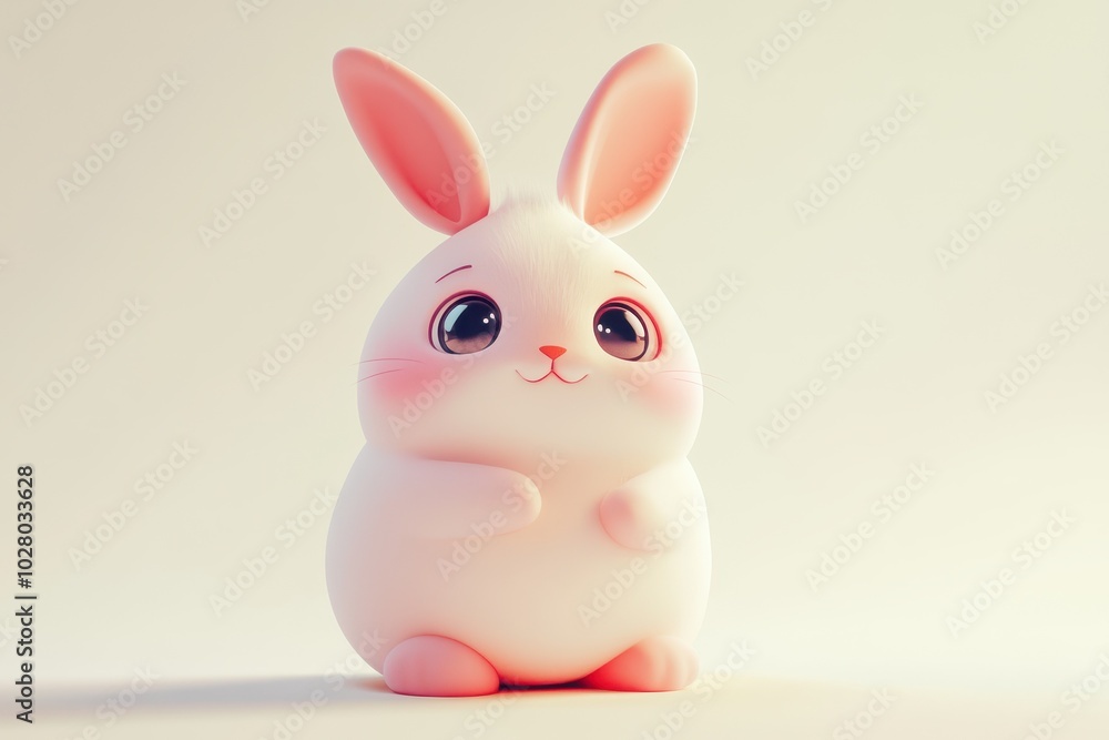 Pink chubby bunny with large eyes and a soft round body, standing on a light background. Pink chubby bunny with large eyes and a soft round body, standing on a light background.