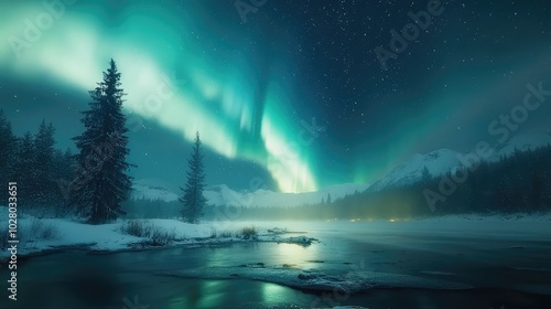 Wallpaper Mural Mesmerizing Northern Lights at Night Over Scenic Landscape Torontodigital.ca