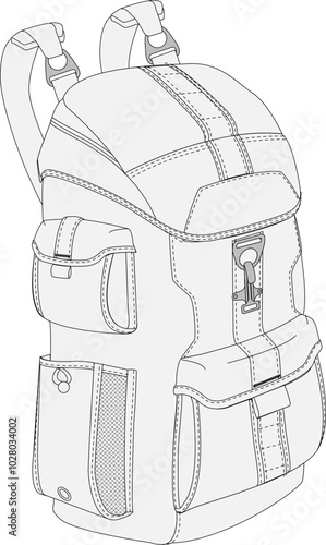 Utility Backpack CAD Technical Illustration Rucksack Vector Template