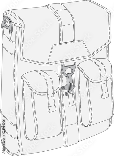 Computer Bag CAD Technical Illustration Vector Template	