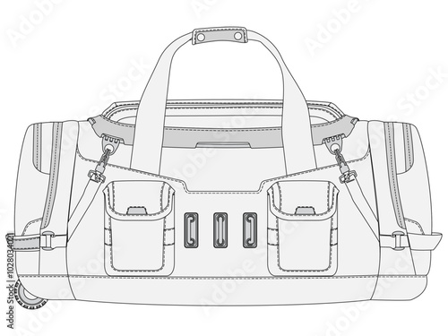Utility Duffle Bag Vector Flat Sketch Fashion Illustration CAD Template