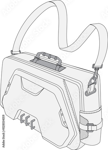 Utility Computer Bag Vector Flat Tactical Sketch Fashion Illustration CAD Template