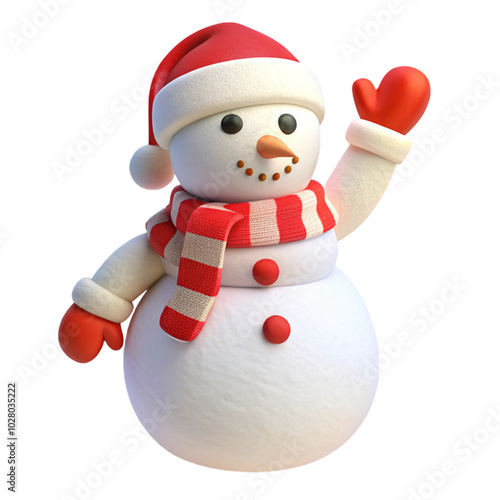 Cheerful Snowman With Red Hat and Scarf