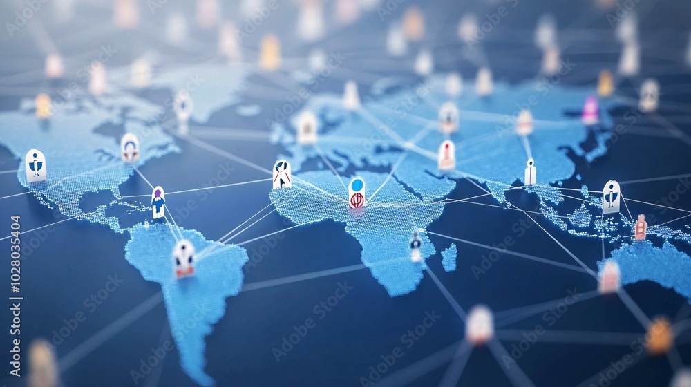 Global Network of Connected People on a World Map Global Network of Connected People on a World Map