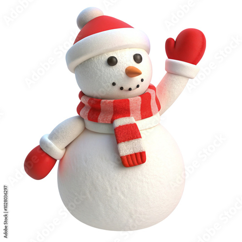 Smiling Snowman Waving Red Mittens Winter Cheer