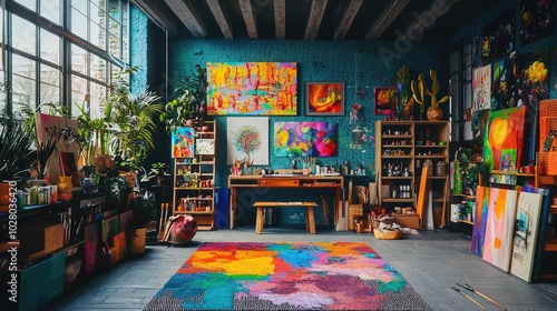 Vibrant Contemporary Art Studio with Colorful Decor