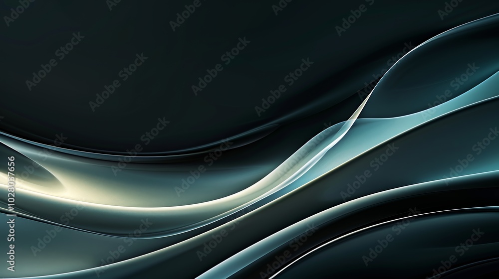 Fototapeta premium Abstract dark green waves are flowing on black background
